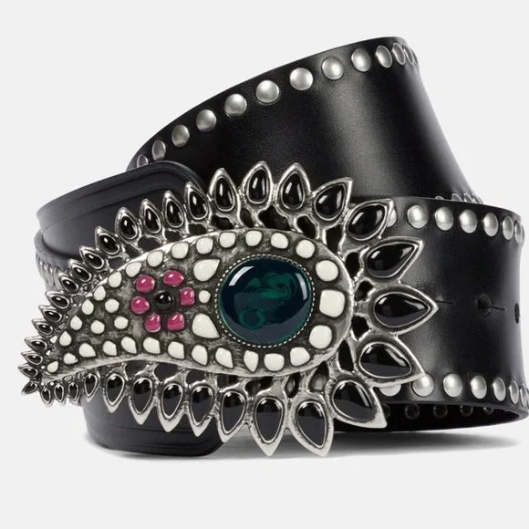 ISABEL MARANT Aliette Black Studded Leather Belt with Stone Accents NEW - 75cm - Picture 7 of 9